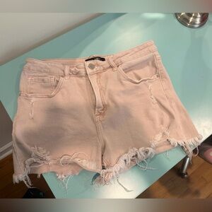 Frayed Hem Light Pink Jean Shorts